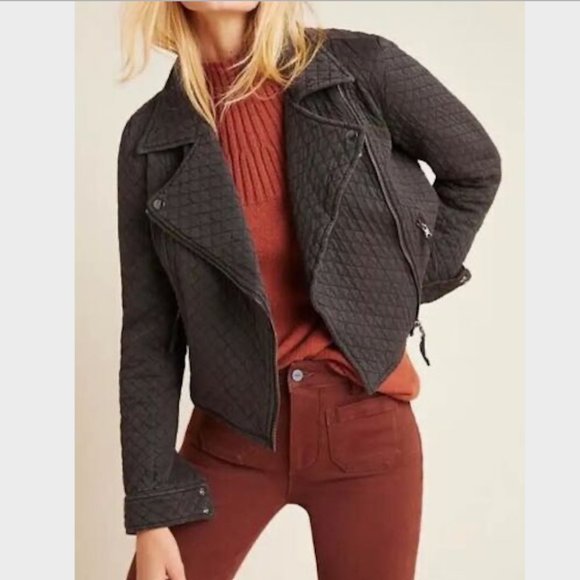 Anthropologie Jackets & Blazers - NWT Marrakech Anthropologie Quilted Moto Jacket Full Zip Cotton Black S